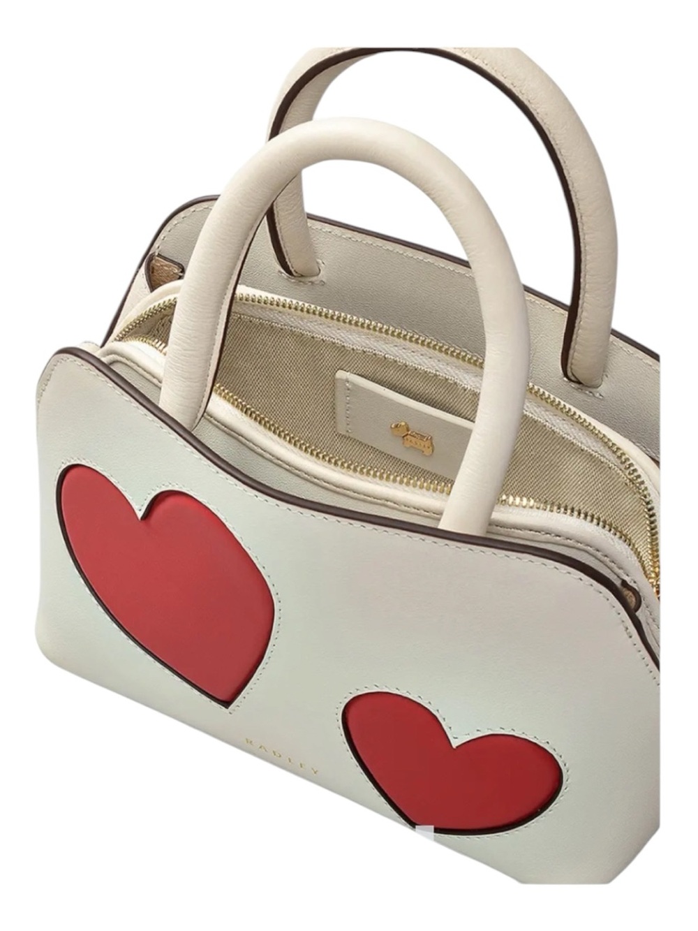 RADLEY LONDON Cream Satchel with Red Heart Appliqués - Picture 4 of 12